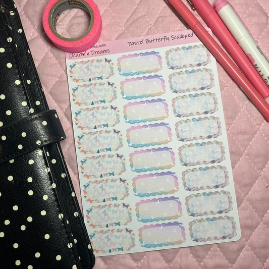 Pastel butterflies Scalloped Planner Sticker Boxes