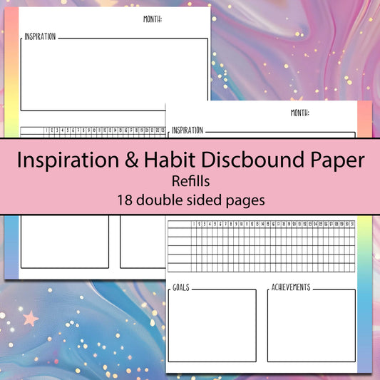 Rainbow Inspiration Tracker Discbound Refill Sheets - Multiple Sizes