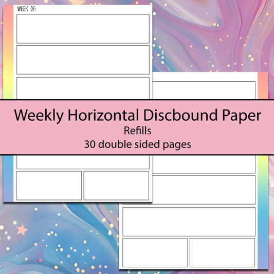 Rainbow Horizontal Weekly Discbound Refill Sheets - Multiple Sizes