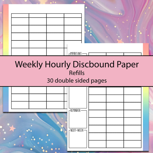 Rainbow Hourly Weekly Discbound Refill Sheets - Multiple Sizes