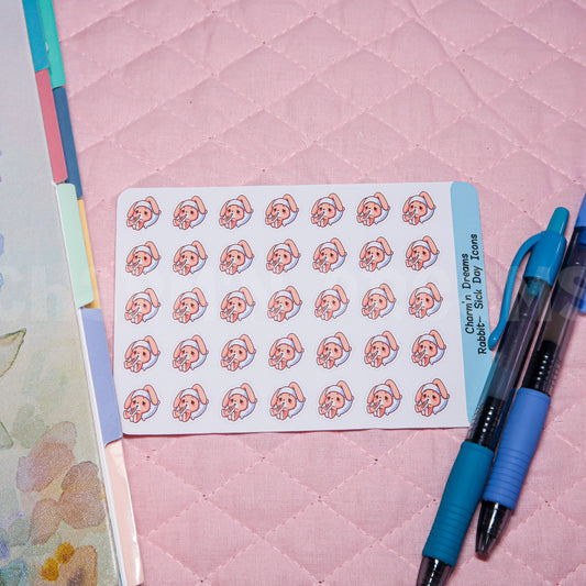 Rabbit Sick Day Icon Planner Stickers
