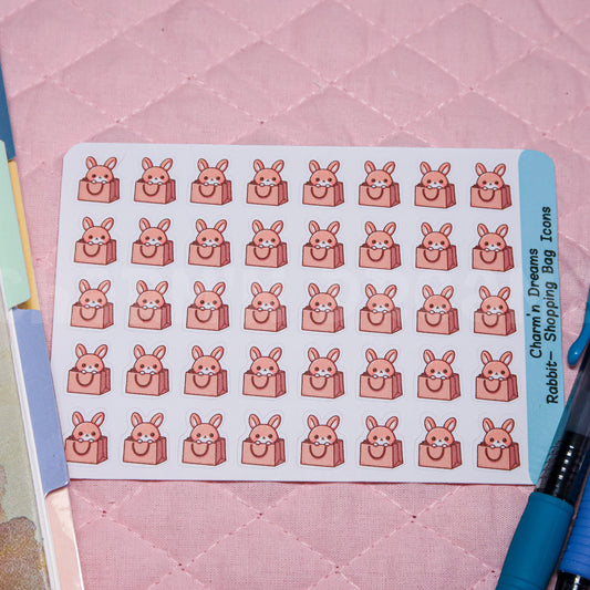 Rabbit Shopping Bag Icon Planner Stickers