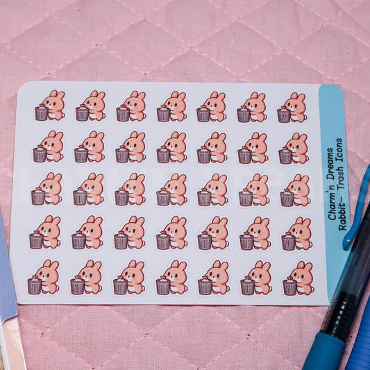 Rabbit Trash Day Icon Planner Stickers