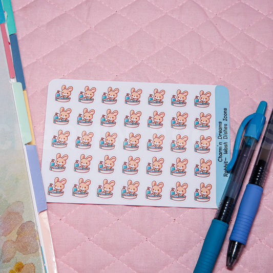 Rabbit Wash Dishes Icon Planner Stickers