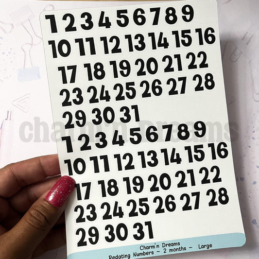 Large Redating Number Planner Stickers- Black and White Planner Stickers - Charm'n Dreams