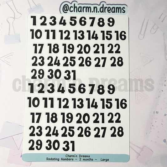 Large Redating Number Planner Stickers- Black and White Planner Stickers - Charm'n Dreams