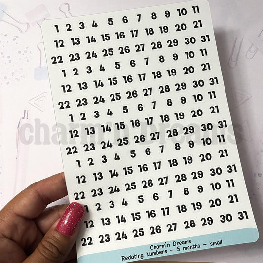Small Redating Number Planner Stickers- Black and White Planner Stickers - Charm'n Dreams