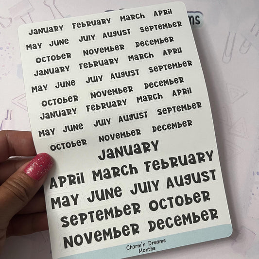 Months Planner Stickers- Redating Black and White Planner Stickers - Charm'n Dreams