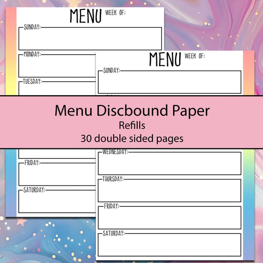 Rainbow Menu Discbound Refill Sheets - Multiple Sizes
