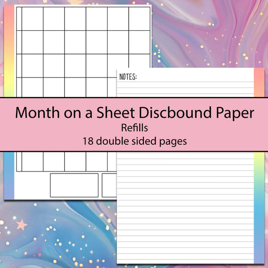 Rainbow Left Month on a Sheet Discbound Refill Sheets - Multiple Sizes