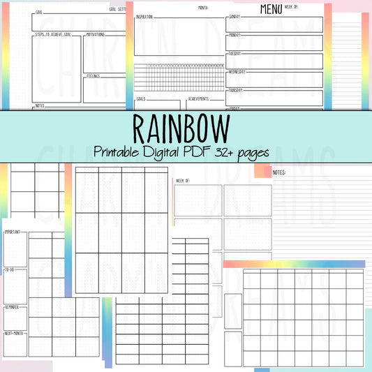 Rainbow Printable Planner Pages- 7.25 x 9" - Digital Download
