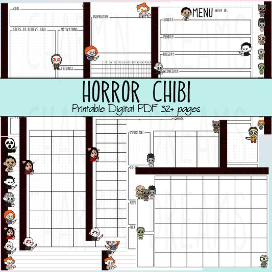 Spooky Chibi Printable Planner Pages- 7.25 x 9" - Digital Download