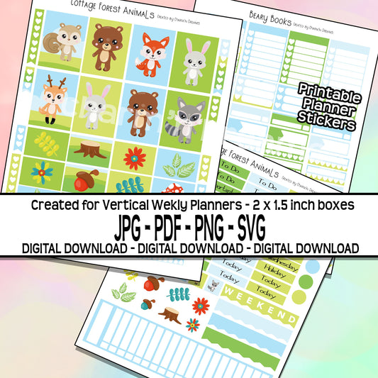 Cottage Forest Animals Planner Sticker Kit - Digital Download