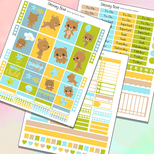 Dreamy Bear Planner Sticker Kit - Digital Download