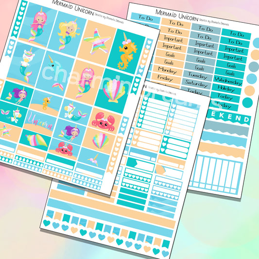 Mermaid Unicorn Planner Sticker Kit - Digital Download