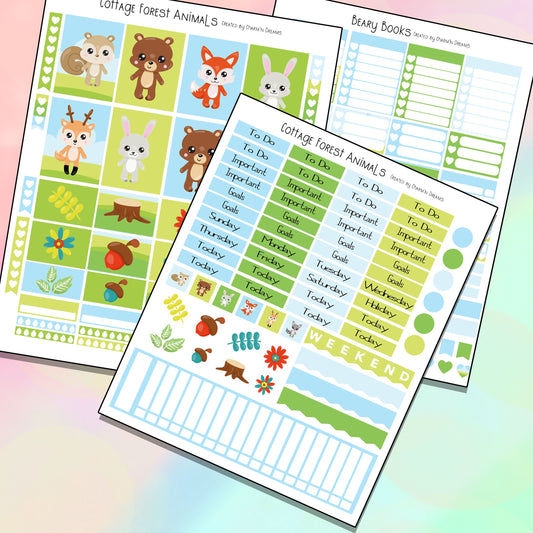 Cottage Forest Animals Planner Sticker Kit - Digital Download