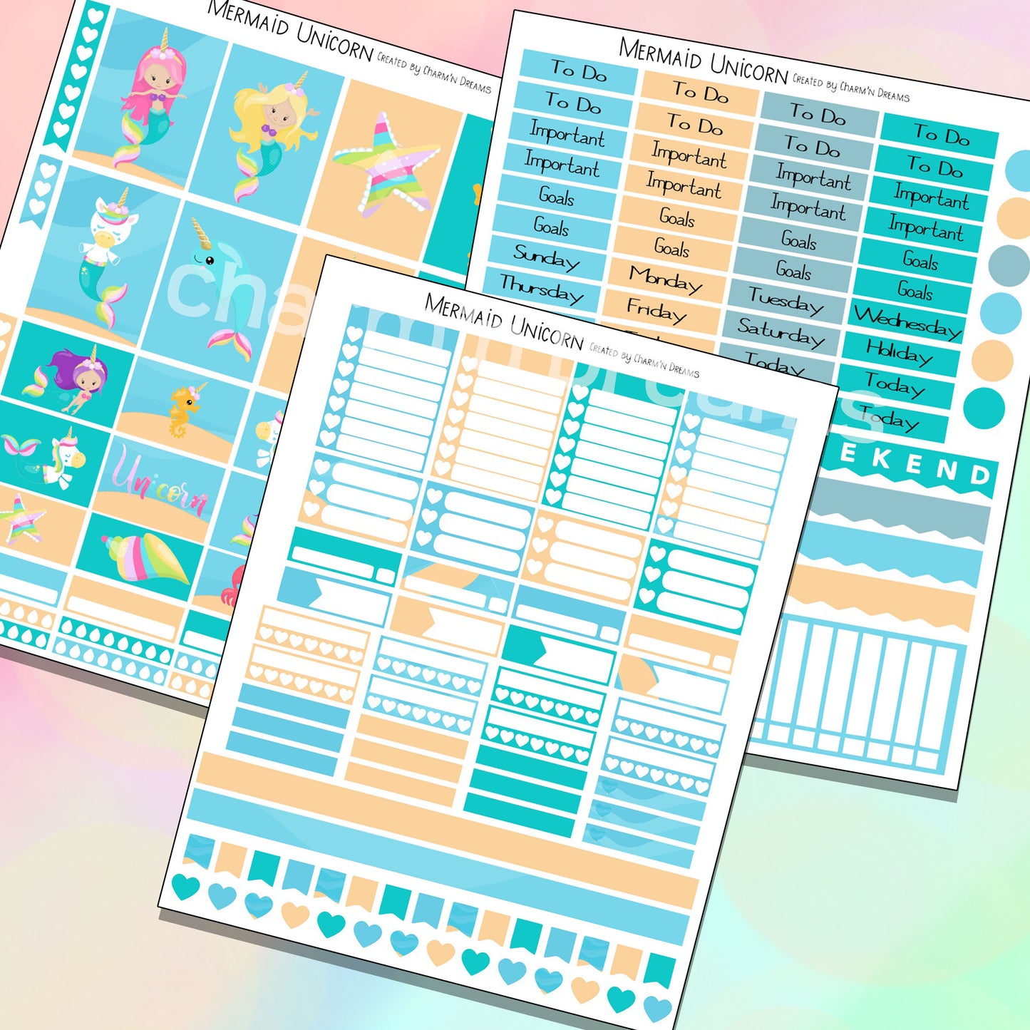 Mermaid Unicorn Planner Sticker Kit - Digital Download