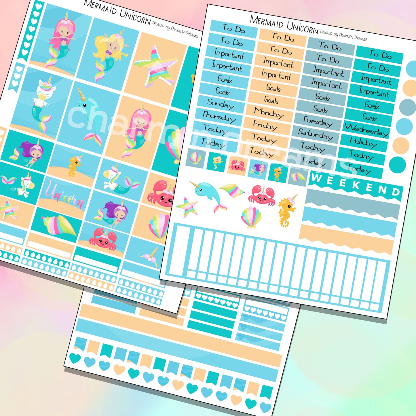 Mermaid Unicorn Planner Sticker Kit - Digital Download
