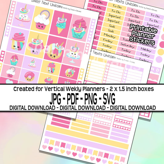 Sweet Treat Unicorn Planner Sticker Kit - Digital Download