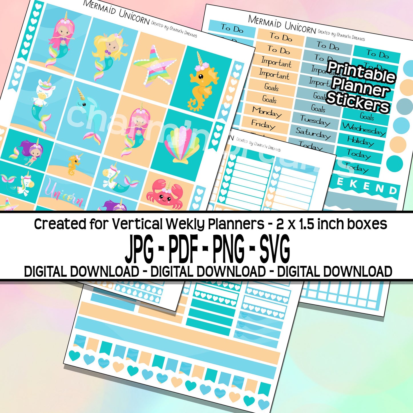 Mermaid Unicorn Planner Sticker Kit - Digital Download