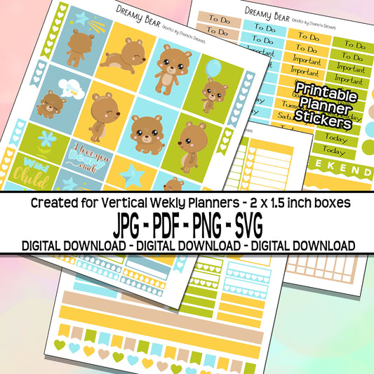 Dreamy Bear Planner Sticker Kit - Digital Download