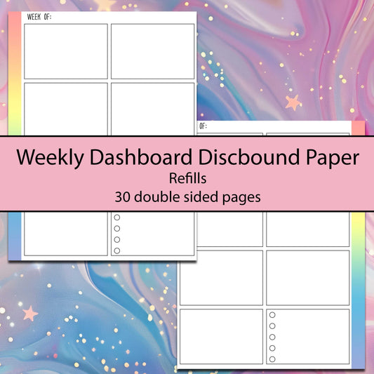Rainbow Weekly Dashboard Discbound Refill Sheets - Multiple Sizes