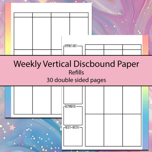 Rainbow Vertical Weekly Discbound Refill Sheets - Multiple Sizes